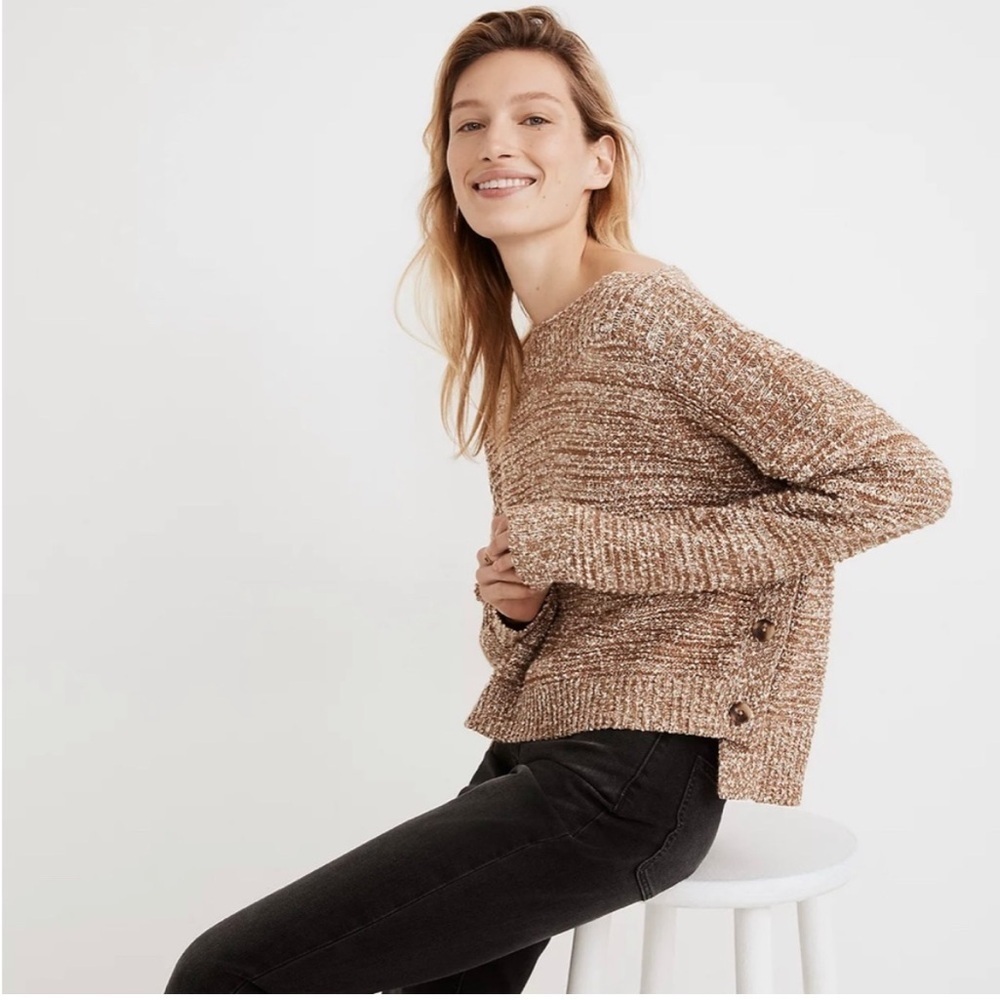 Madewell Boatneck Side Button Sweater Brown Speckled  Size XS